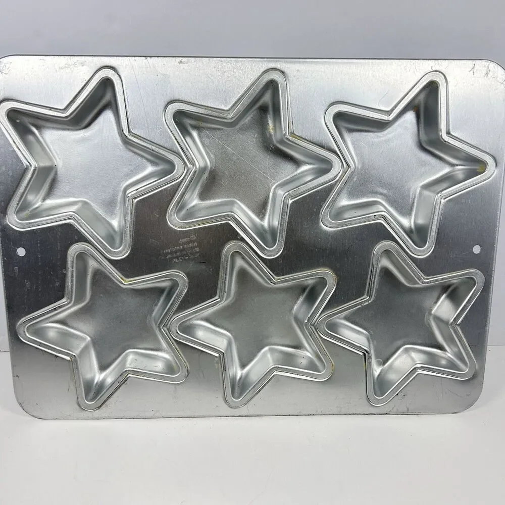 Lot of 2 Vintage Wilton Aluminum 6 Cavity Mini Star & Fluted Bundt Cake Pans